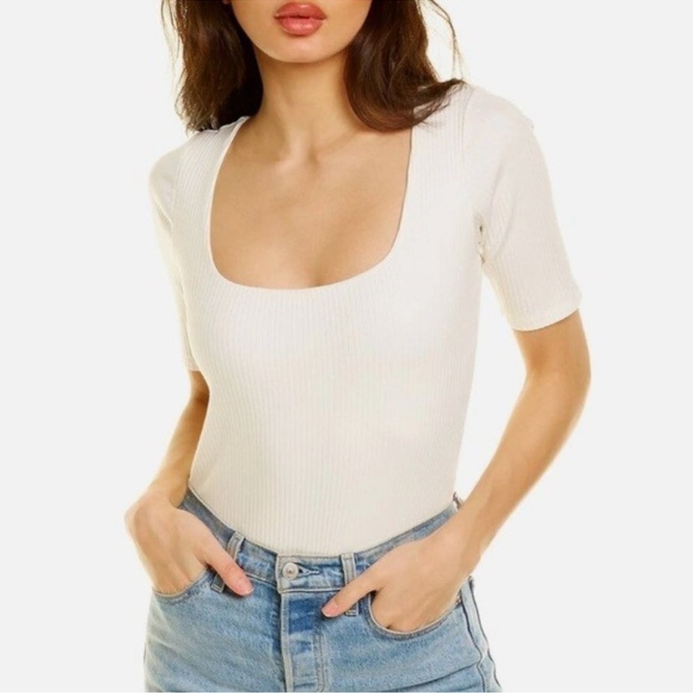 Good American Ribbed Square Neck Thong Bodysuit
